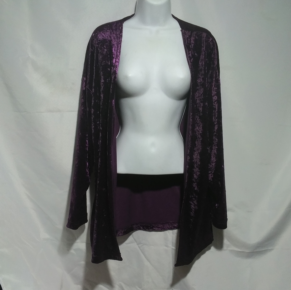 (1-2X) Vintage Heads Up Open Front Velour Cardigan Size 3X